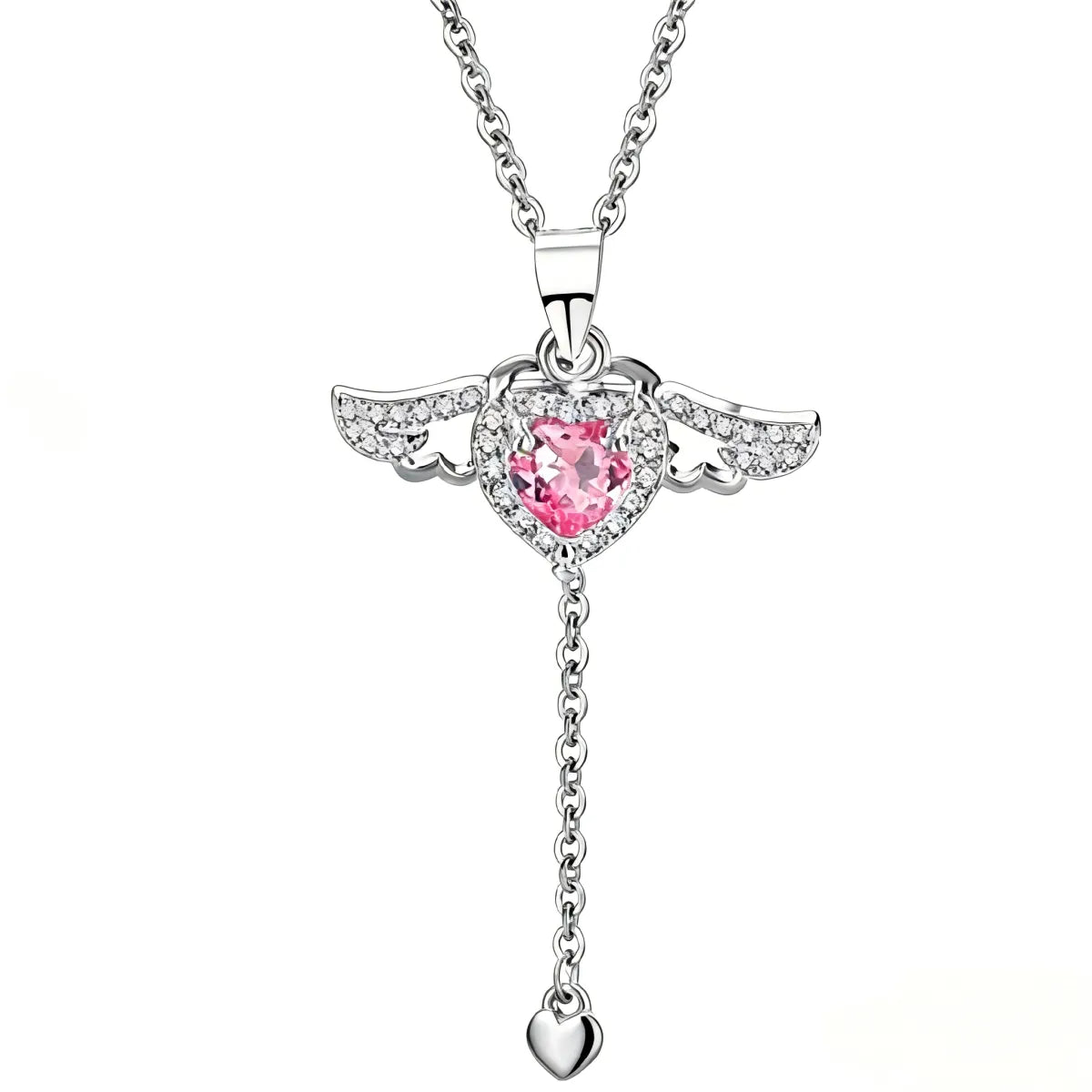 Angel Wing Heart Necklace – 925 Sterling Silver Zircon Pendant, Gift Ready