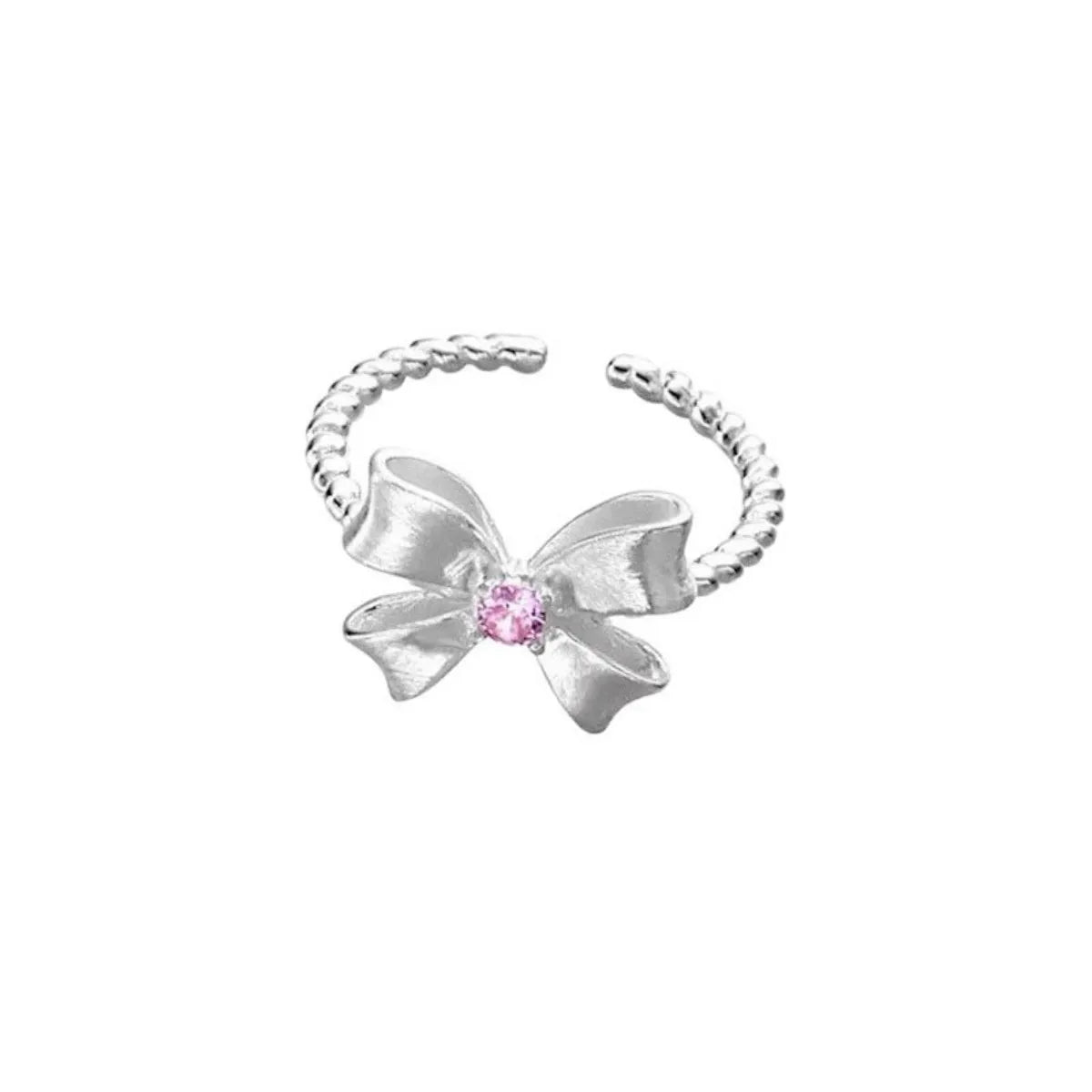 Princess Bow Collection Ring Set – 925 Sterling Silver Pink Zircon, Adjustable, Gift Ready