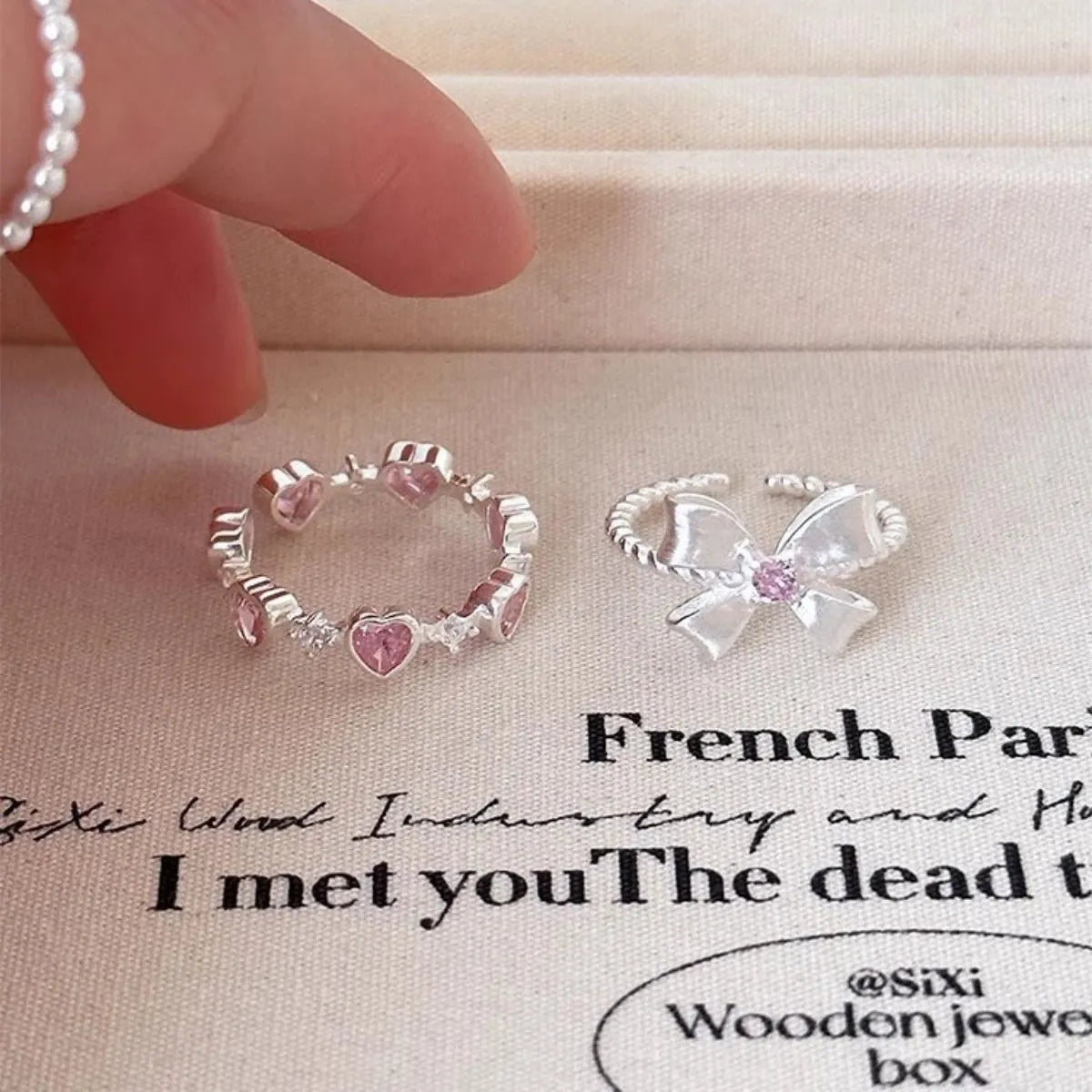 Princess Bow Collection Ring Set – 925 Sterling Silver Pink Zircon, Adjustable, Gift Ready