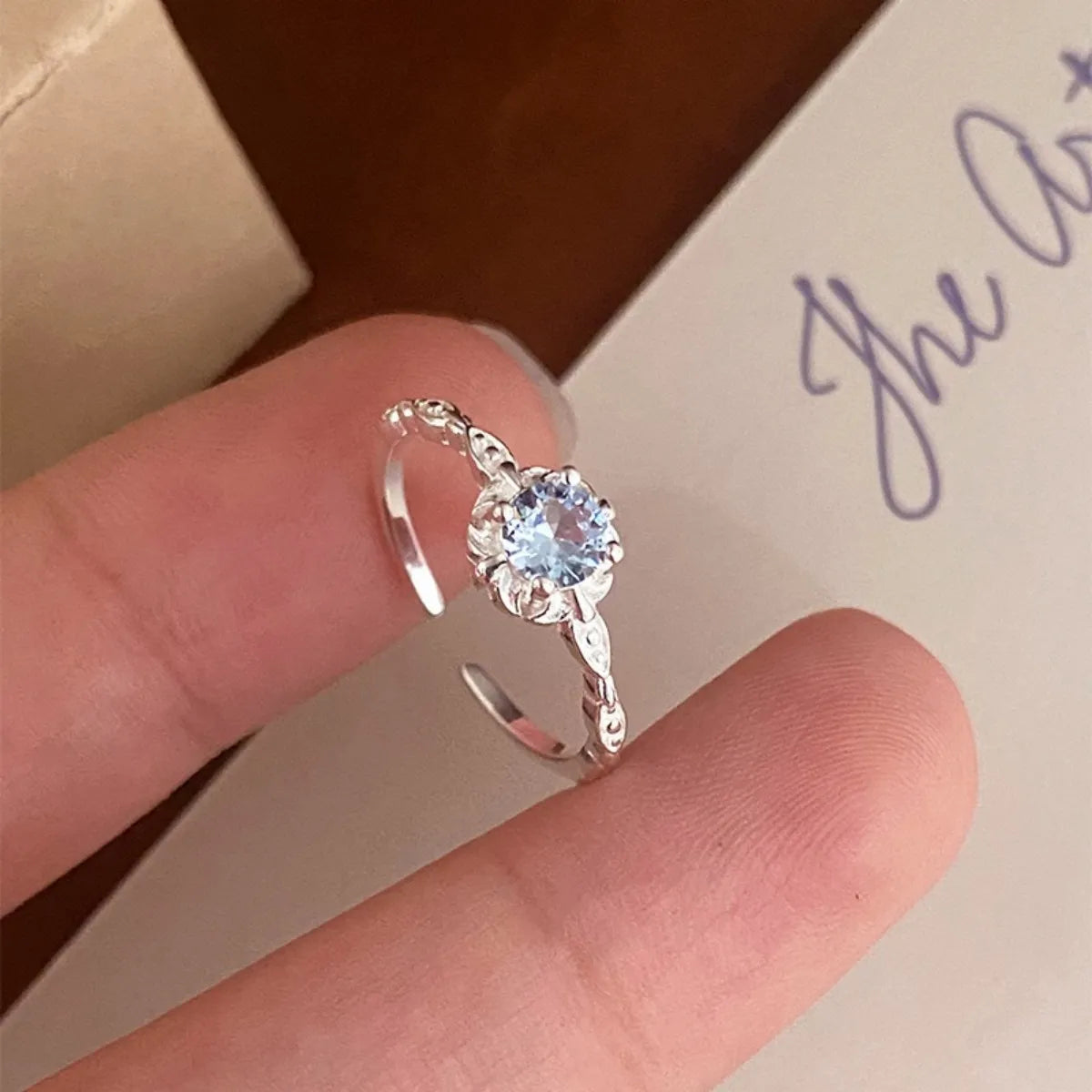 Blue Blossom Necklace & Ring Set – 925 Sterling Silver Blue Cubic Zirconia, Adjustable, Gift Ready