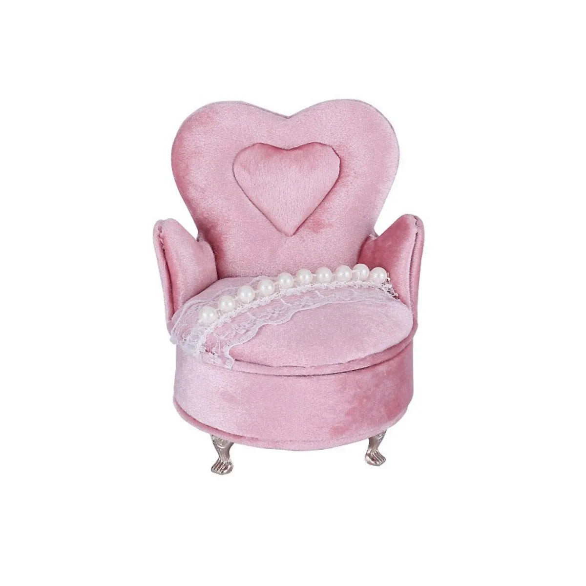 Princess Manor Velvet Pearl Lace Mini Furniture Jewelry Box Set – 7-Piece, Gift Ready