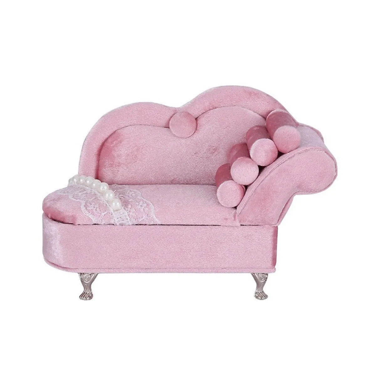 Princess Manor Velvet Pearl Lace Mini Furniture Jewelry Box Set – 7-Piece, Gift Ready