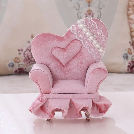Princess Manor Velvet Pearl Lace Mini Furniture Jewelry Box Set – 7-Piece, Gift Ready
