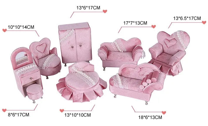 Princess Manor Velvet Pearl Lace Mini Furniture Jewelry Box Set – 7-Piece, Gift Ready