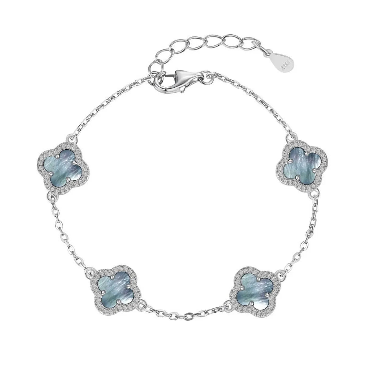 Mother of Pearl Clover Jewelry Set 925 Sterling Silver Necklace Bracelet Earrings