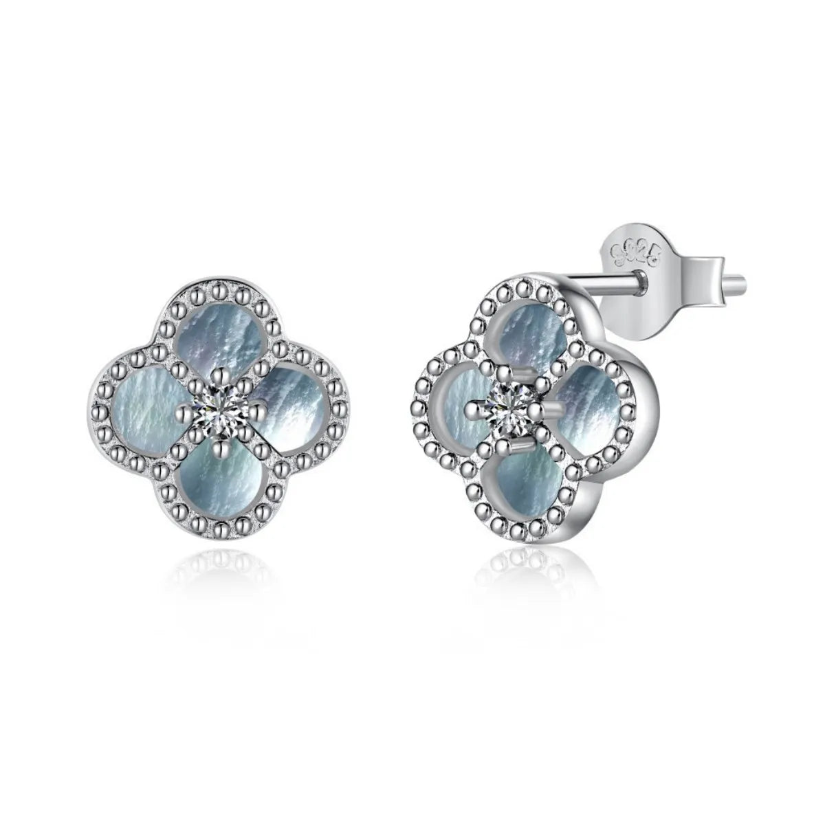 Mother of Pearl Clover Jewelry Set 925 Sterling Silver Necklace Bracelet Earrings