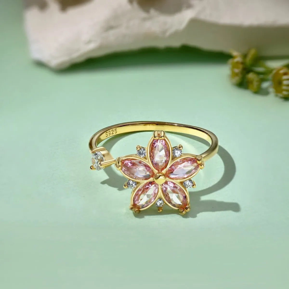 Blooming Spin 925 Silver Rotating Pink Blossom Ring – Adjustable & Playful