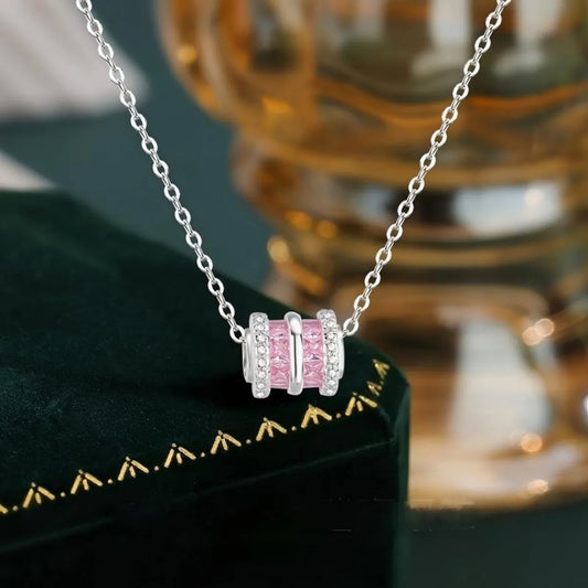 Pink Fortune Bead 999 Silver Necklace with Zircon – Elegant & Adjustable
