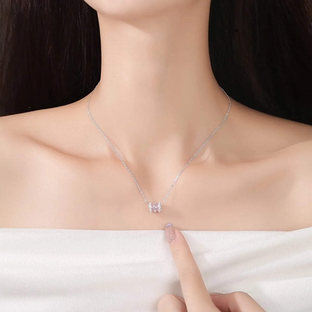 Pink Fortune Bead 999 Silver Necklace with Zircon – Elegant & Adjustable