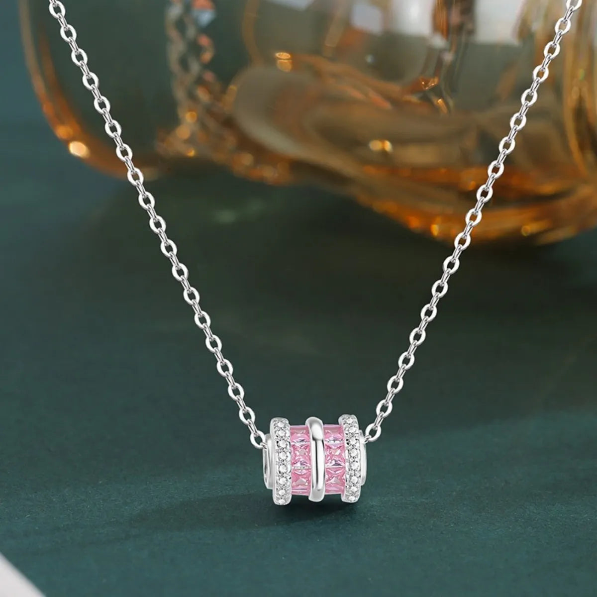 Pink Fortune Bead 999 Silver Necklace with Zircon – Elegant & Adjustable