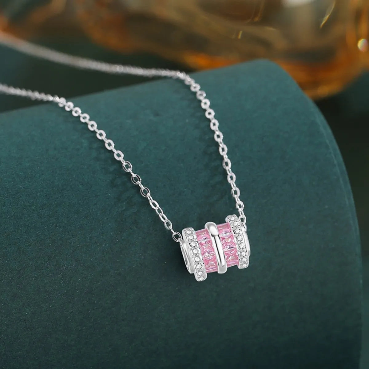 Pink Fortune Bead 999 Silver Necklace with Zircon – Elegant & Adjustable