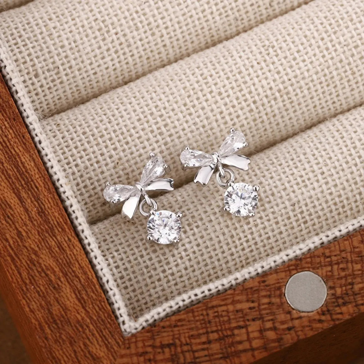 Hepburn Bow 999 Silver Bow Stud Earrings with Zircon – Chic & Elegant