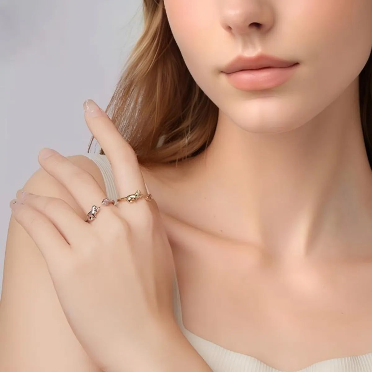 Playful Kitty 925 Sterling Silver Open Ring Adjustable Cat Pink Zircon Heart Gold or Silver