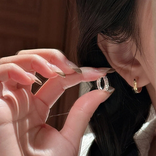 Crushed Ice 925 Sterling Silver Circle Earrings Sparkling Hoop Studs Silver or Gold