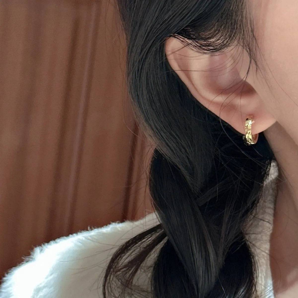 Crushed Ice 925 Sterling Silver Circle Earrings Sparkling Hoop Studs Silver or Gold