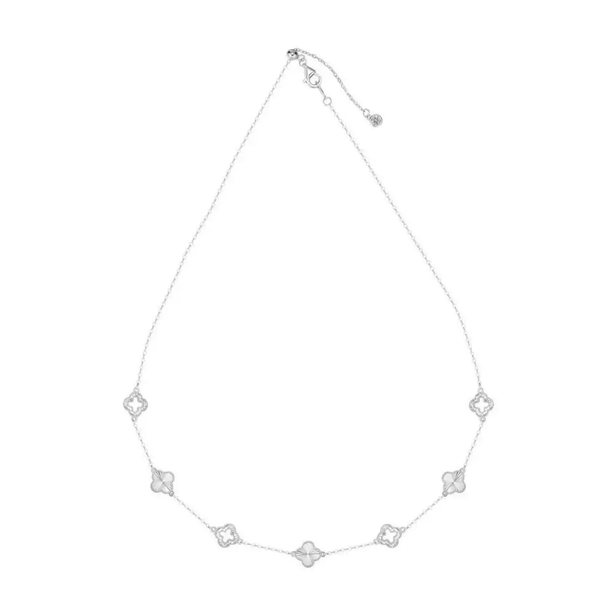 Luster Clover 925 Sterling Silver Necklace and Bracelet Set Laser Cut Clover Jewelry Set