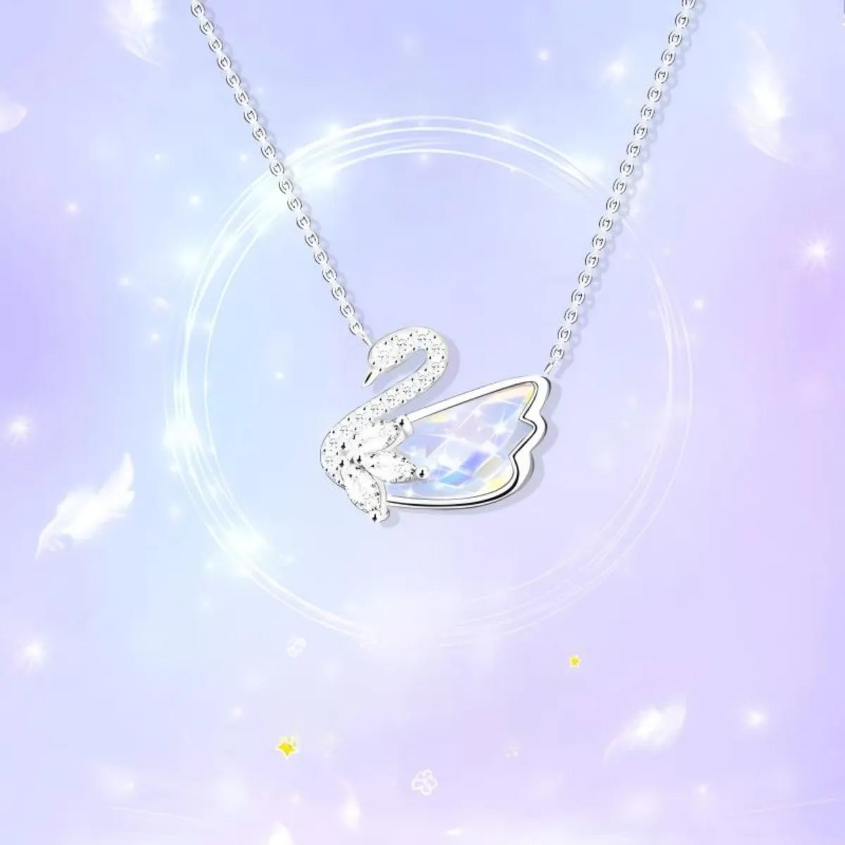 925 Sterling Silver Iridescent Swan Jewelry Set Crystal Necklace Earrings Bracelet