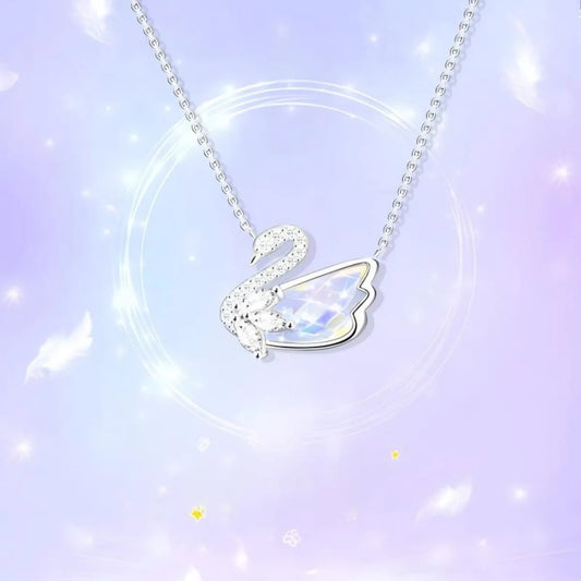 925 Sterling Silver Iridescent Swan Jewelry Set Crystal Necklace Earrings Bracelet