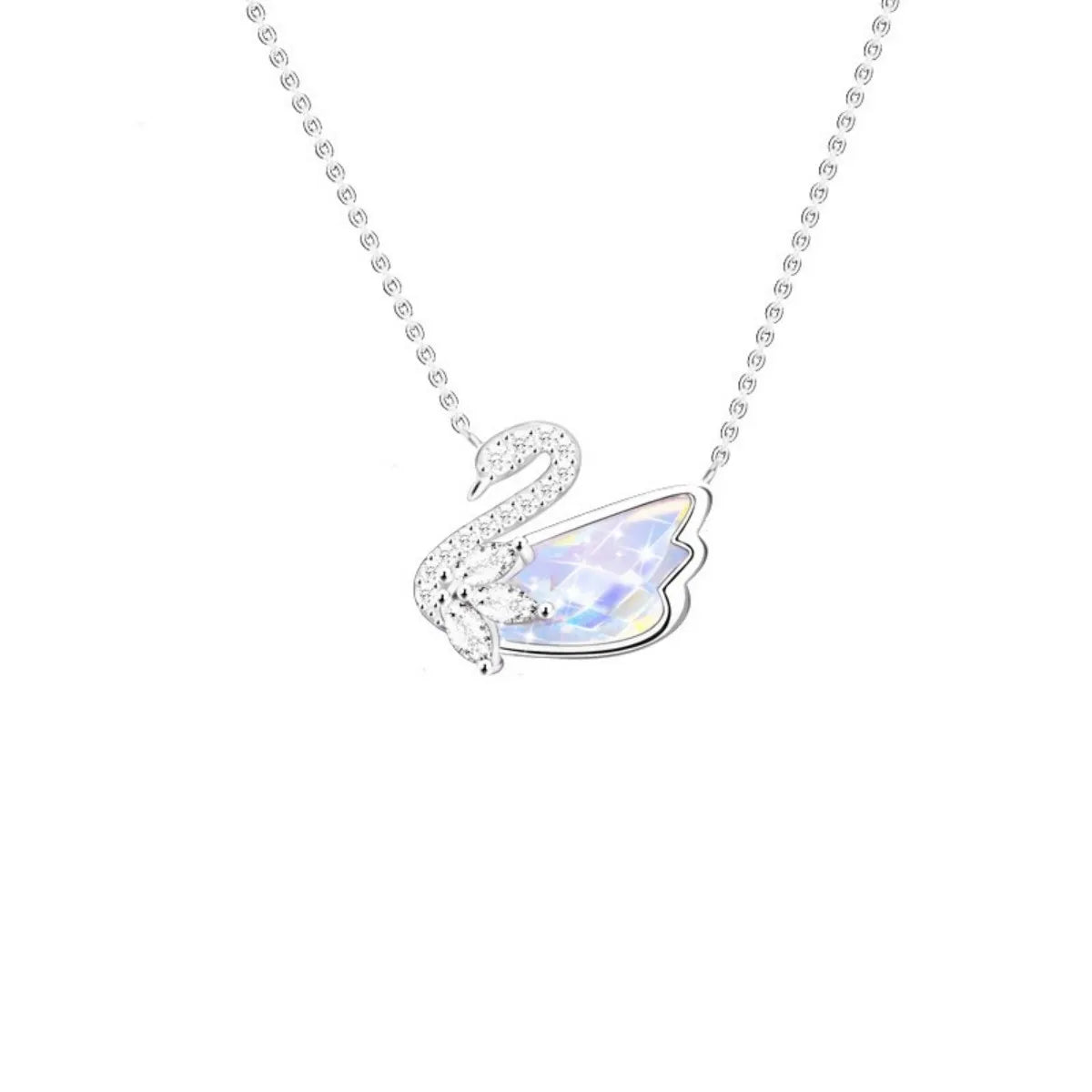 925 Sterling Silver Iridescent Swan Jewelry Set Crystal Necklace Earrings Bracelet