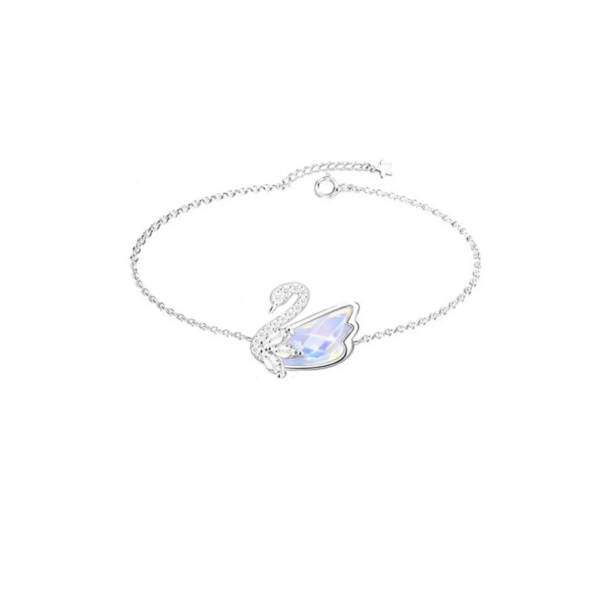 925 Sterling Silver Iridescent Swan Jewelry Set Crystal Necklace Earrings Bracelet