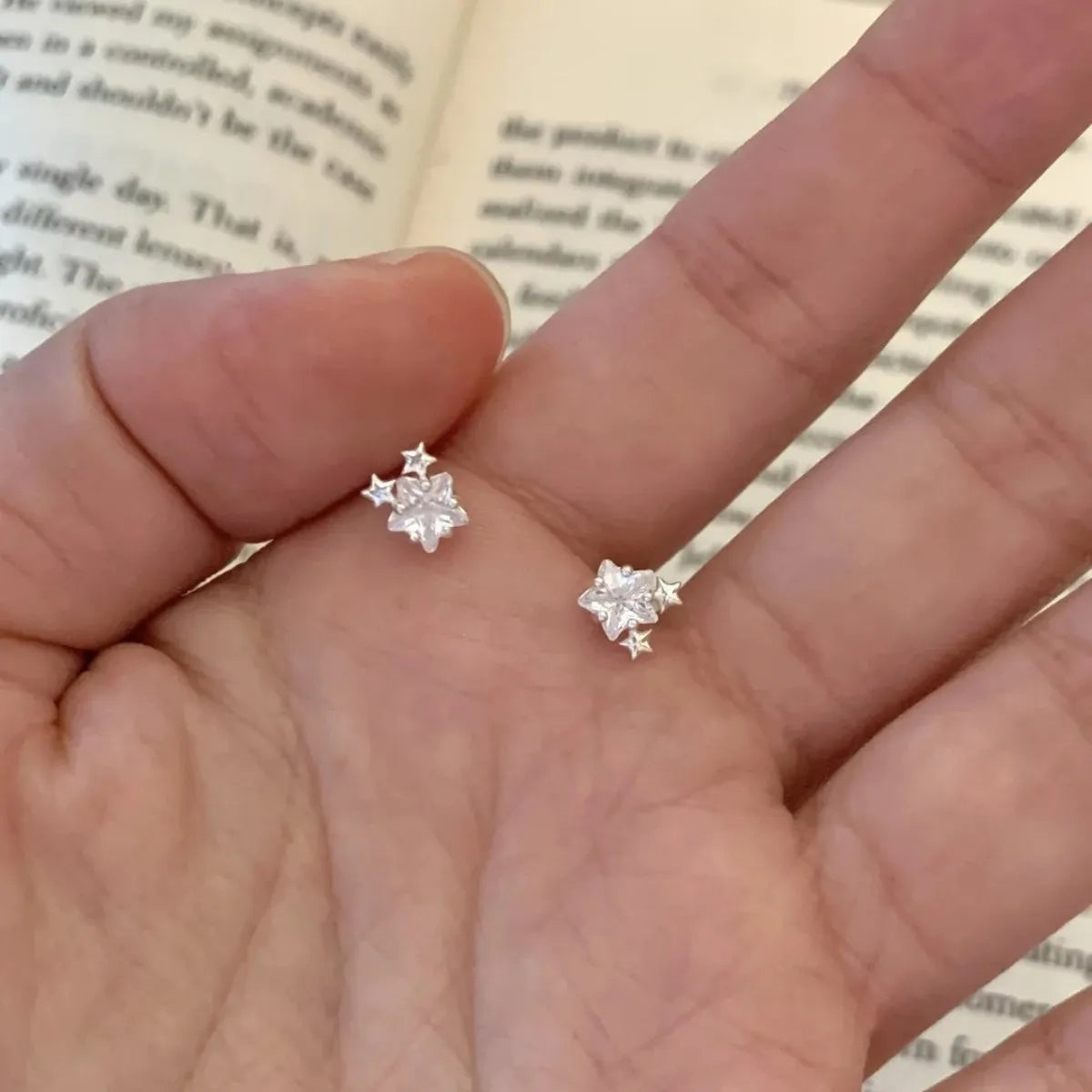 999 Pure Silver Star Stud Earrings Japanese Style Minimalist Elegant