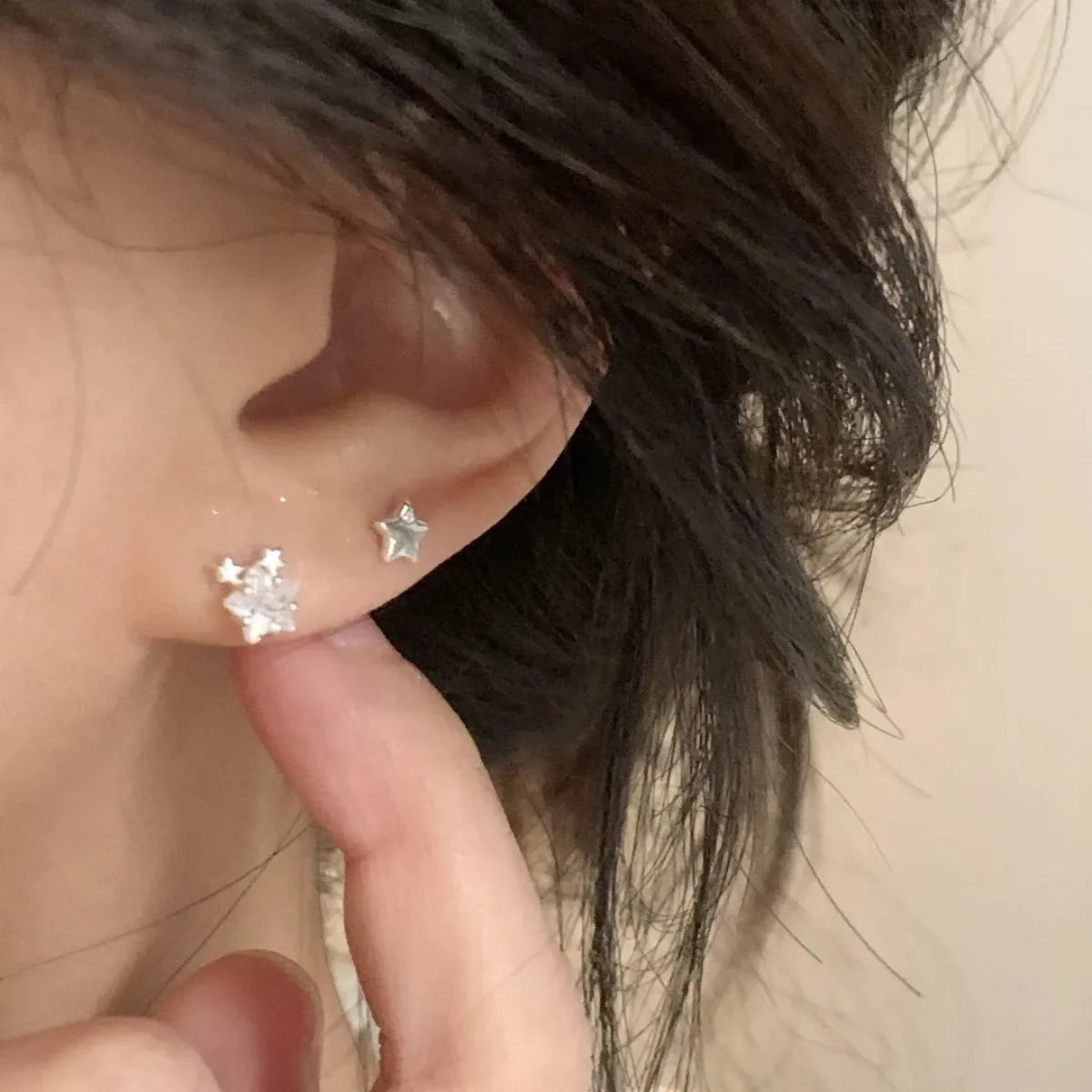 999 Pure Silver Star Stud Earrings Japanese Style Minimalist Elegant