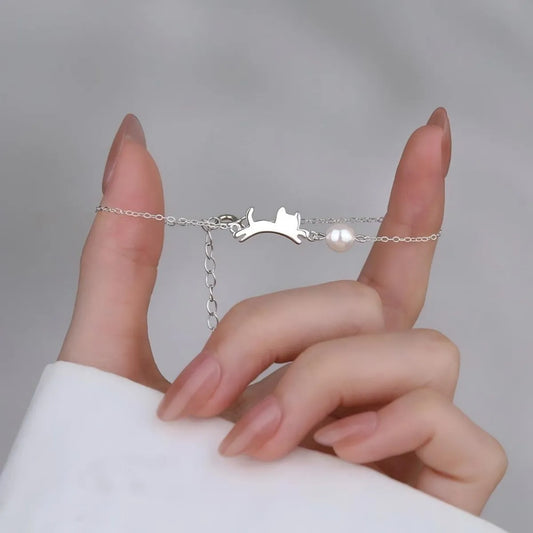 925 Sterling Silver Cat Bracelet Playful Kitty Cute & Elegant