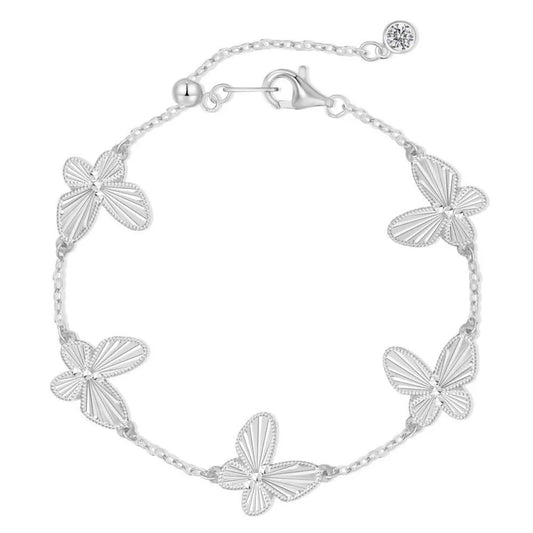 925 Sterling Silver Butterfly Bracelet Dual-Faced Adjustable Elegant