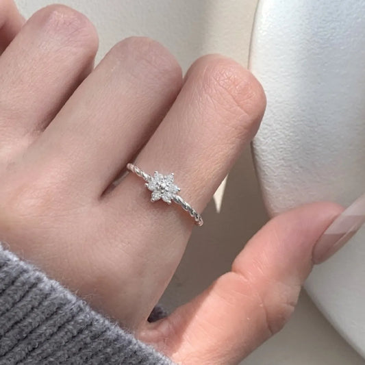 925 Sterling Silver Snowflake Knot Ring Adjustable Cool Chic Jewelry
