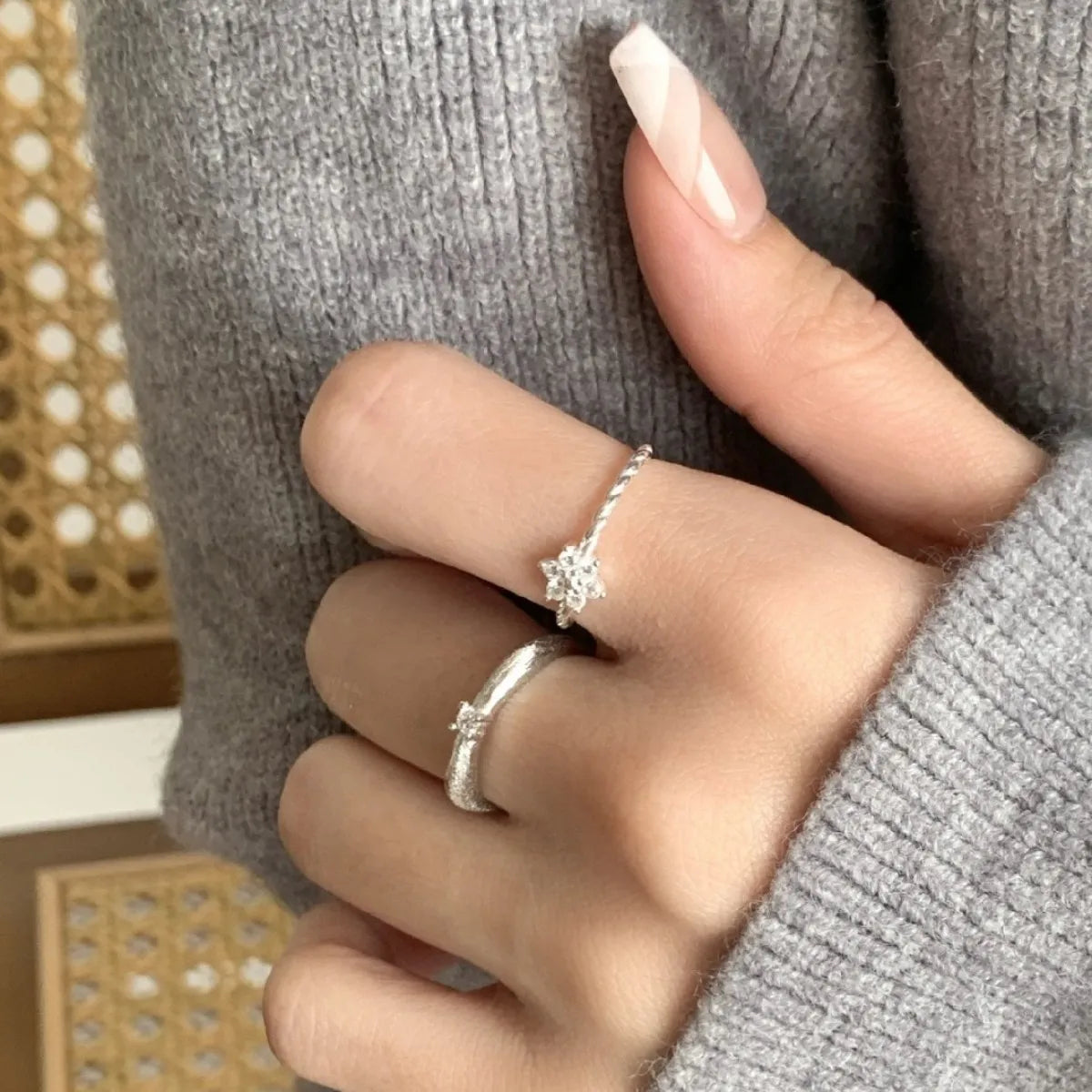 925 Sterling Silver Snowflake Knot Ring Adjustable Cool Chic Jewelry