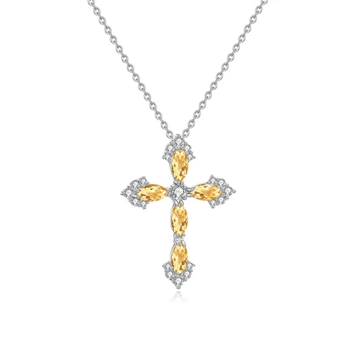 925 Sterling Silver Topaz-Blue Cross Pendant Necklace Adjustable Mystical Jewelry