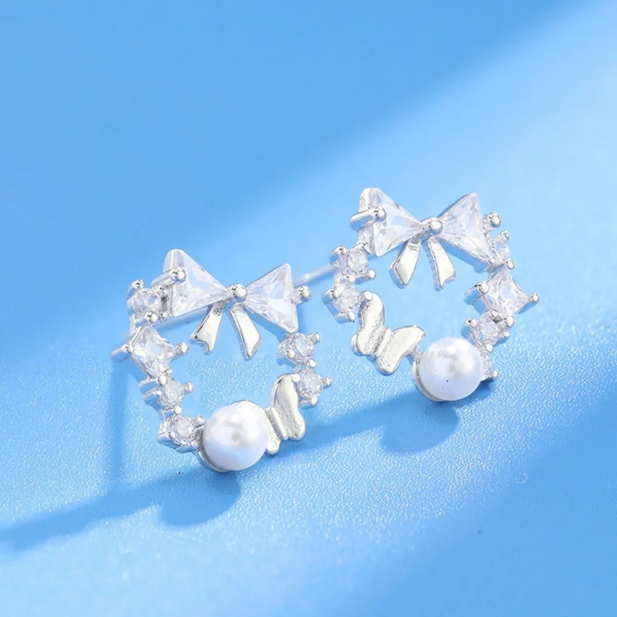 925 Sterling Silver Butterfly Stud Earrings Freshwater Pearl Elegant Jewelry