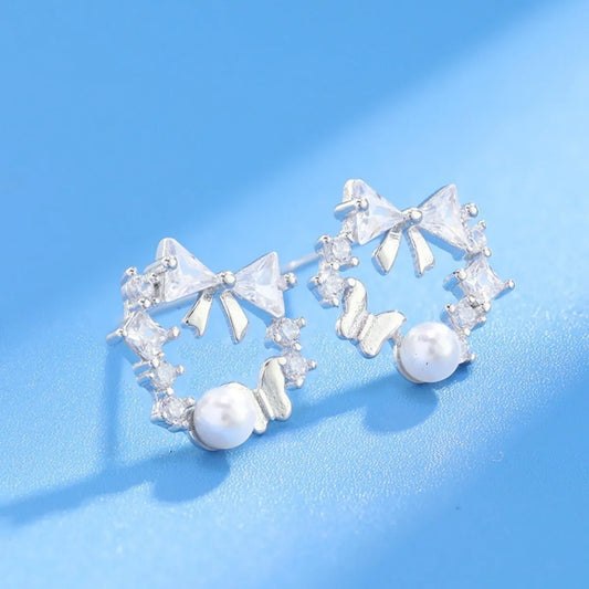 925 Sterling Silver Butterfly Stud Earrings Freshwater Pearl Elegant Jewelry