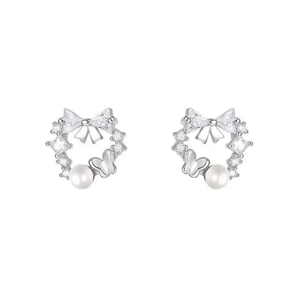 925 Sterling Silver Butterfly Stud Earrings Freshwater Pearl Elegant Jewelry