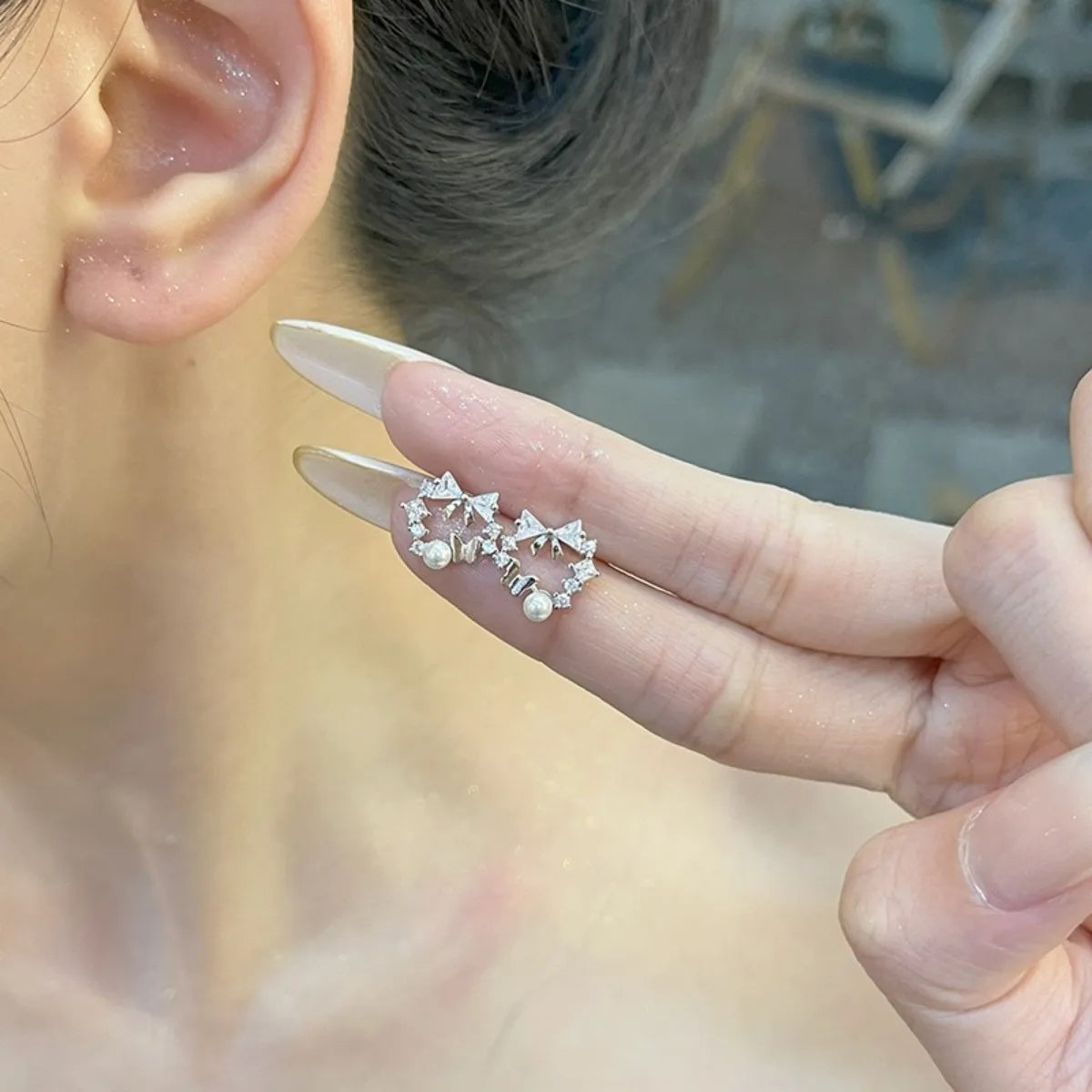 925 Sterling Silver Butterfly Stud Earrings Freshwater Pearl Elegant Jewelry