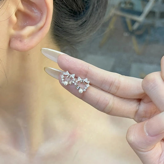 925 Sterling Silver Butterfly Stud Earrings Freshwater Pearl Elegant Jewelry