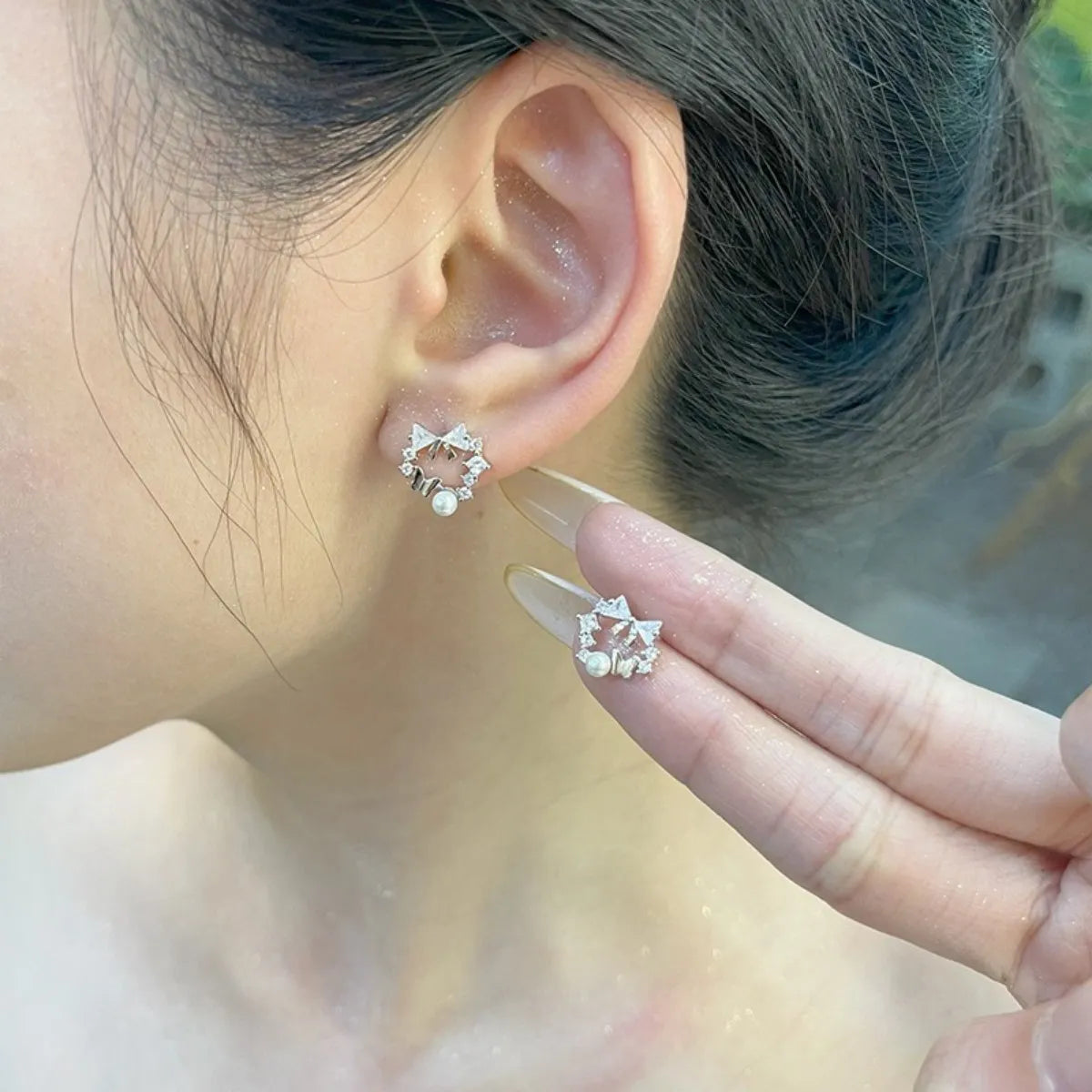 925 Sterling Silver Butterfly Stud Earrings Freshwater Pearl Elegant Jewelry