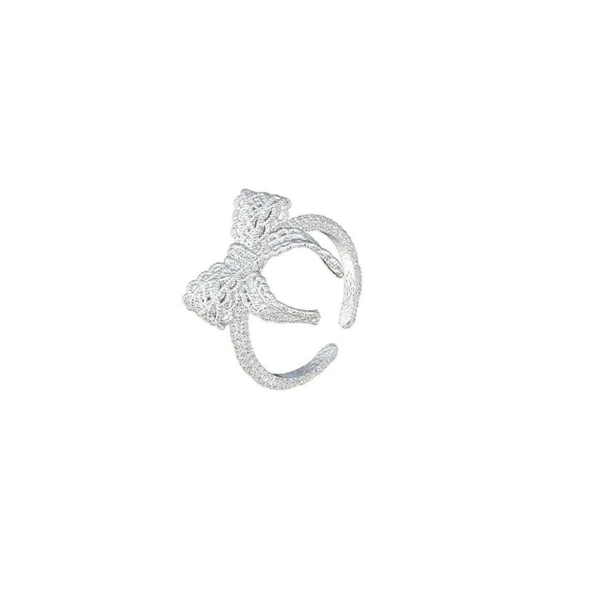 925 Sterling Silver French Bow Jewelry Set Necklace Earrings Ring