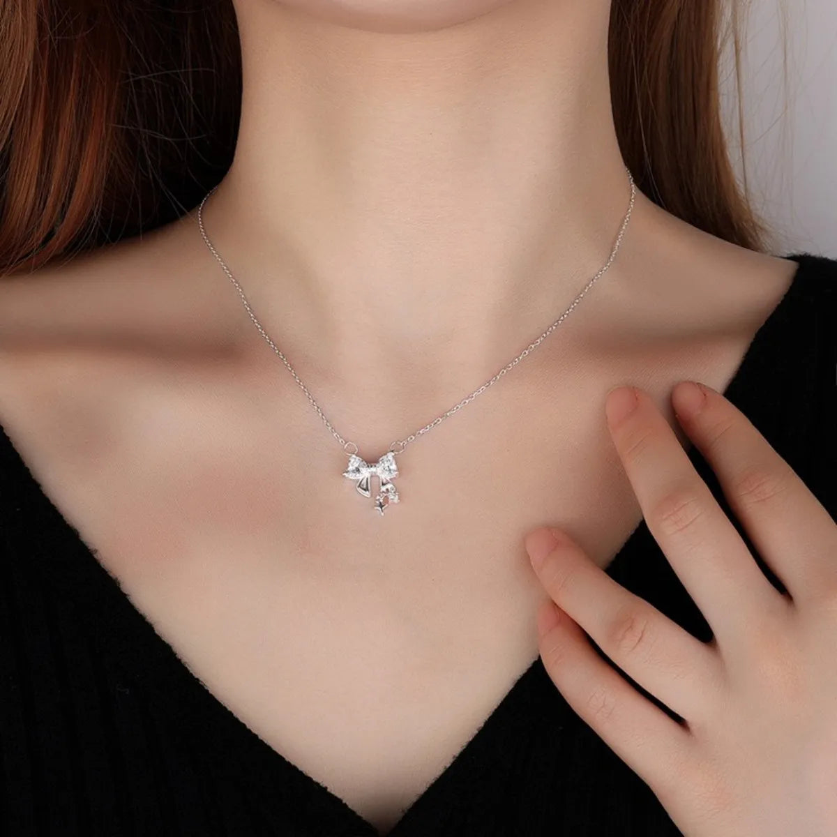 999 Pure Silver Bow Necklace Elegant Hypoallergenic Jewelry