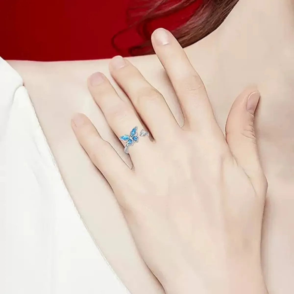 925 Sterling Silver Adjustable Butterfly Ring Movable Wings Zircon