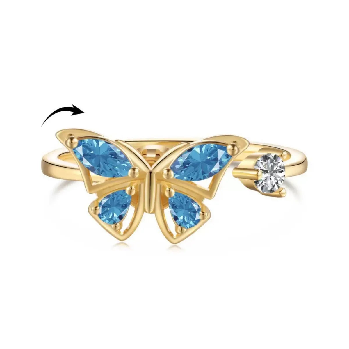925 Sterling Silver Adjustable Butterfly Ring Movable Wings Zircon
