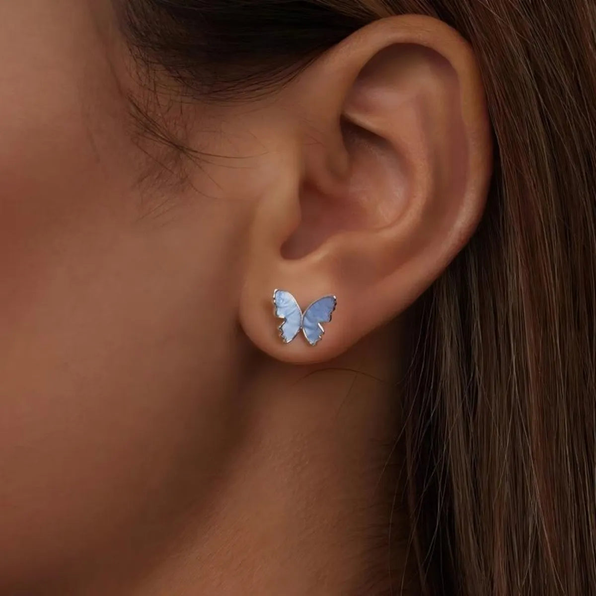 925 Sterling Silver Blue Enamel Butterfly Jewelry Set Earrings Ring Bracelet
