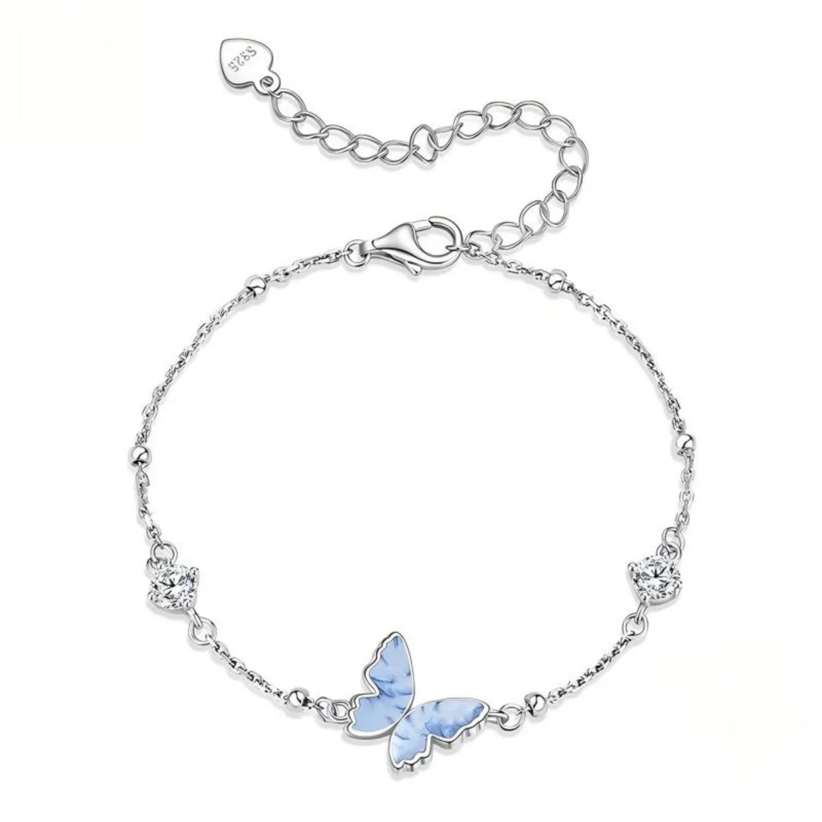 925 Sterling Silver Blue Enamel Butterfly Jewelry Set Earrings Ring Bracelet