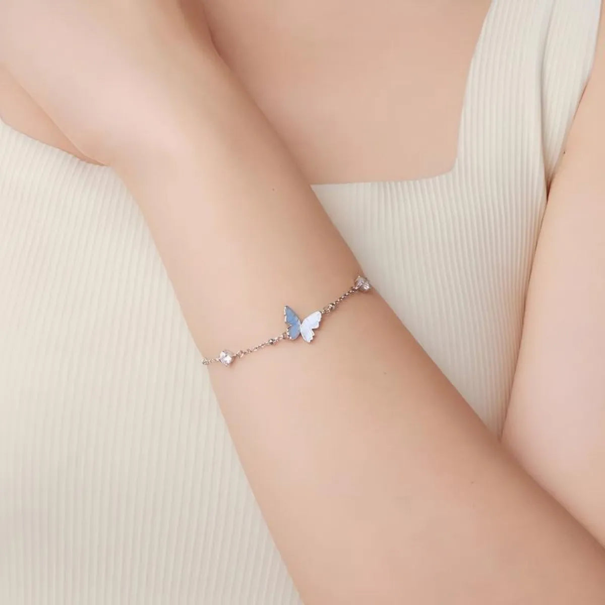 925 Sterling Silver Blue Enamel Butterfly Jewelry Set Earrings Ring Bracelet