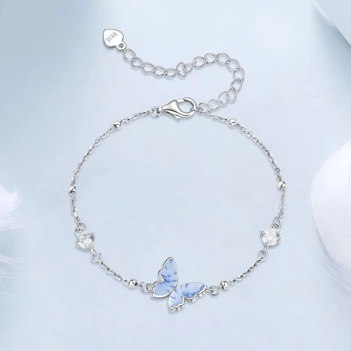925 Sterling Silver Blue Enamel Butterfly Jewelry Set Earrings Ring Bracelet