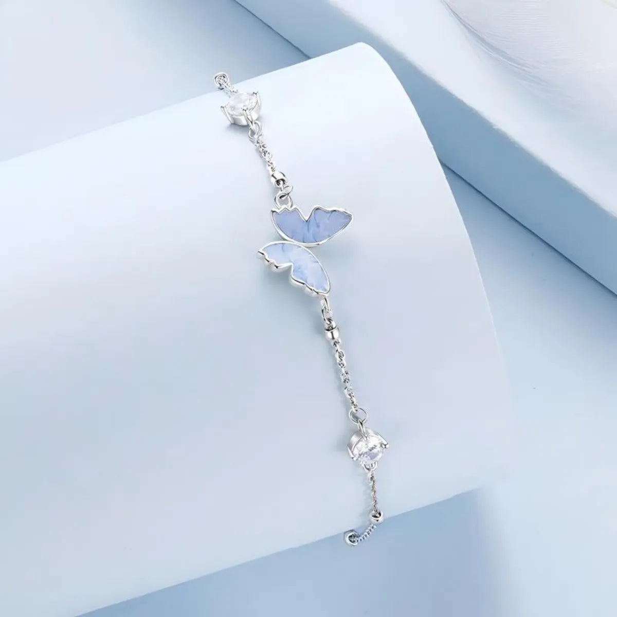 925 Sterling Silver Blue Enamel Butterfly Jewelry Set Earrings Ring Bracelet