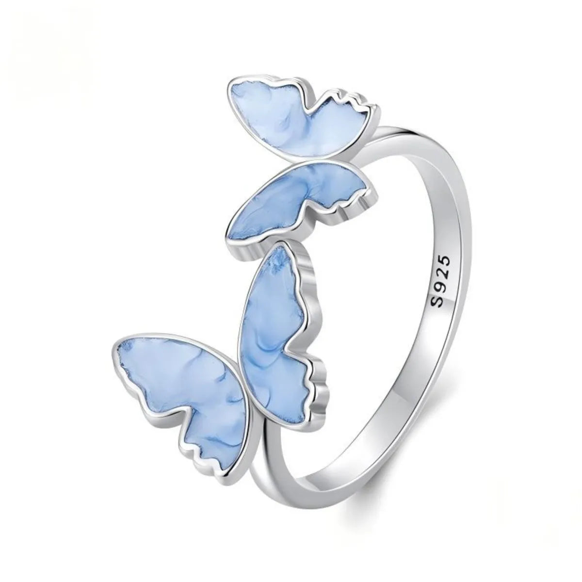925 Sterling Silver Blue Enamel Butterfly Jewelry Set Earrings Ring Bracelet