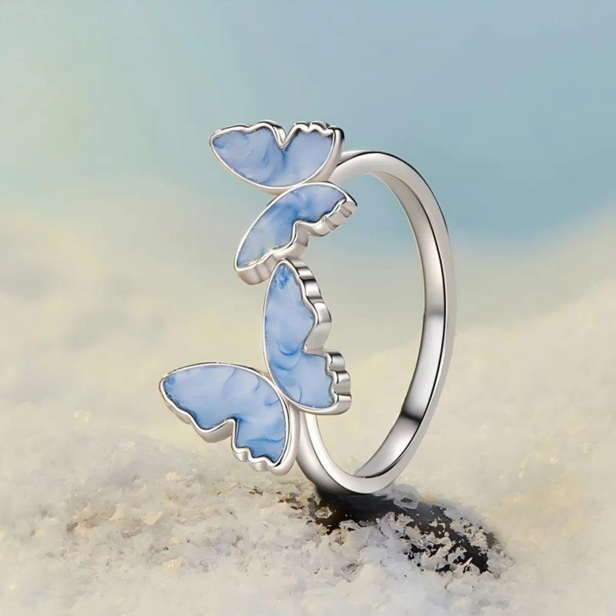 925 Sterling Silver Blue Enamel Butterfly Jewelry Set Earrings Ring Bracelet