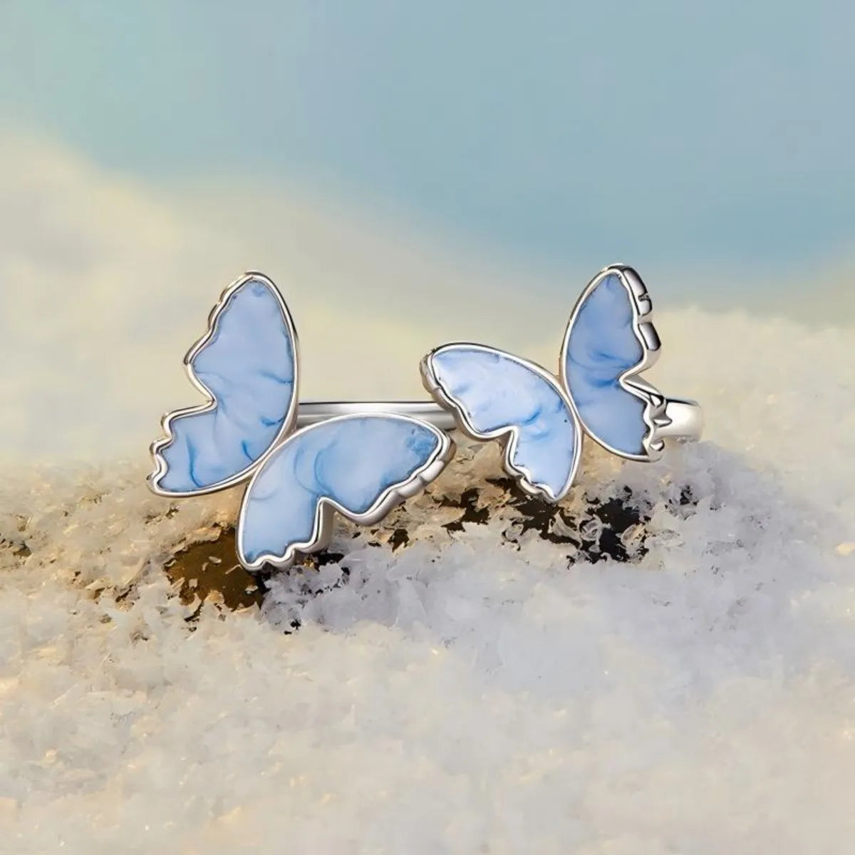 925 Sterling Silver Blue Enamel Butterfly Jewelry Set Earrings Ring Bracelet