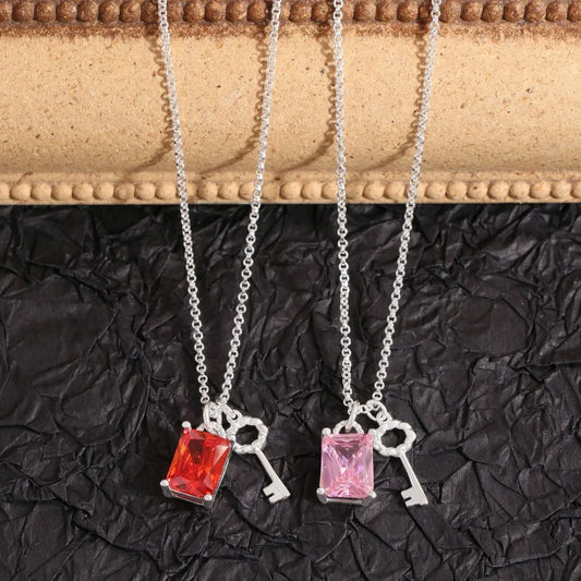 925 Sterling Silver Crystal Key Pendant Necklace – Adjustable & Elegant